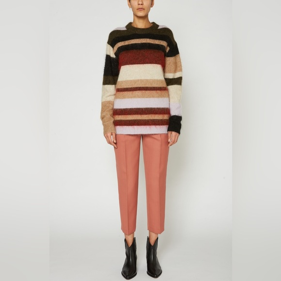 🍁ACNE STUDIOS Green and Red Kalbah Mohair Striped Sweater - Picture 3 of 16